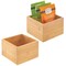 mDesign Bamboo Square Pantry Organizer Container Bin Box, 2 Pack, Natural/Tan